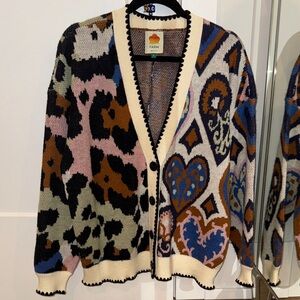 Farm Rio Mixed Ikat Hearts Knit Cardigan